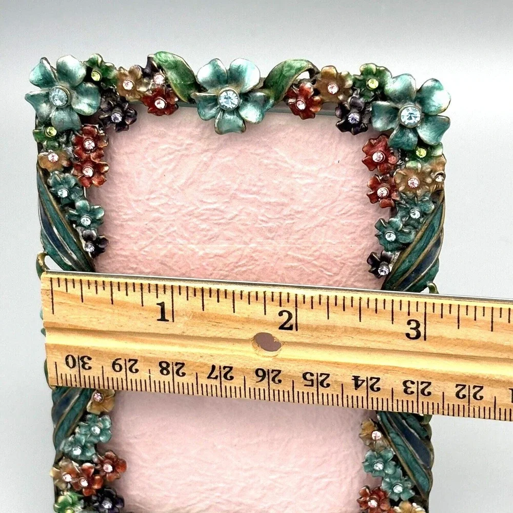 Vintage Metal Enamel Picture Frame Flowers Victorian Art Noveau Romantic